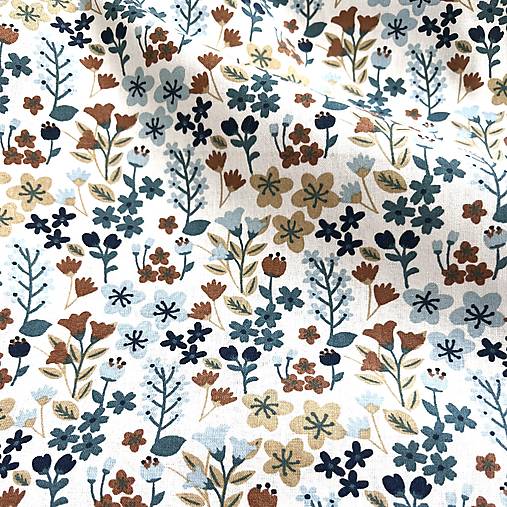 modravá lúka, 100 % kvetovaná bavlnená látka Francúzsko, šírka 150 cm