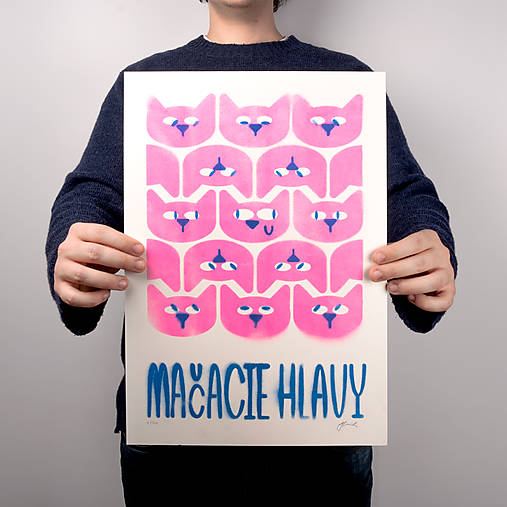 Grafika - Mačacie hlavy - risografika - 18297671_