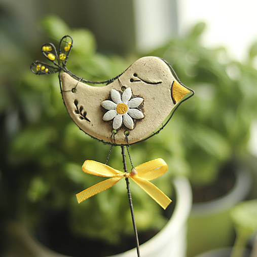 Dekorácie - jarný zápich s vtáčikom - 18299812_