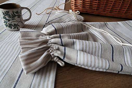 Úžitkový textil - Vrecúško na chlebík, pečivo, .....béžovo-modrý prúžok - 18299831_
