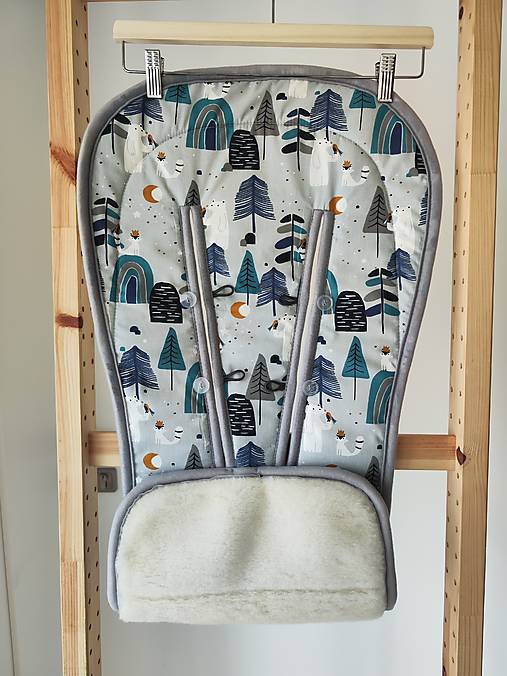 Detský textil - VLNIENKA podložka do kočíka THULE  Urban Glide 2 100% MERINO TOP SUPER WASH Natural Medveď a les - 18301838_