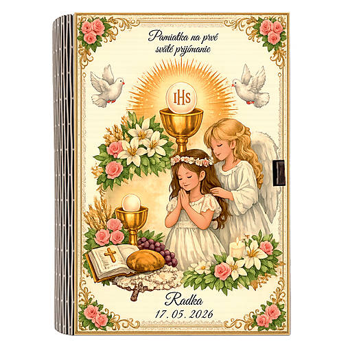Papiernictvo - Drevená krabička na prvé sväté prijímanie s menom a dátumom – dar a pamiatka - 02 (Vzor 6 - model M) - 18302019_