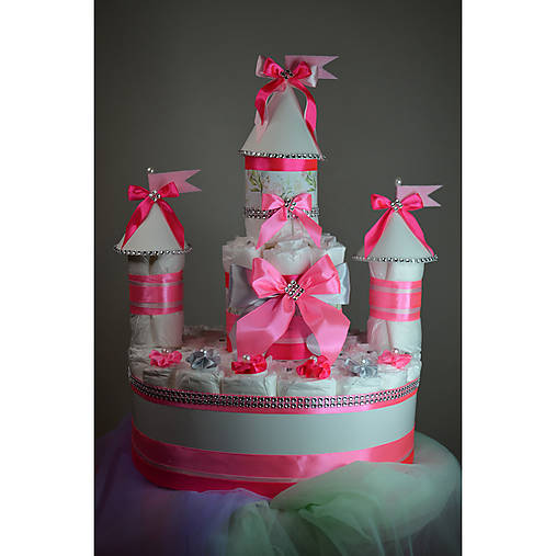 Plienková torta ZÁMOK - ružová (Veľkosť plienok č.2 (3 - 6kg))