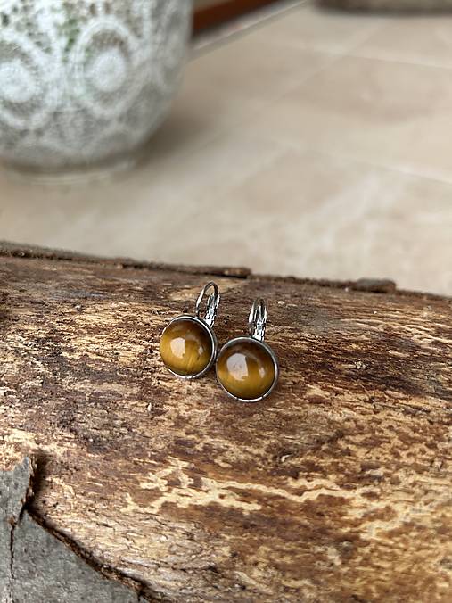 Náušnice - náušnice z Tigrieho oka - oceľ (väčšie priemer 10mm) - 18307518_