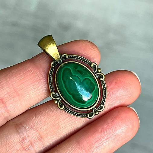 Bronze Filigree Malachite Necklace / Náhrdelník s malachitom E074