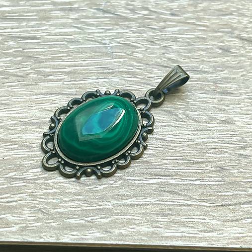 Bronze Filigree Malachite Necklace / Náhrdelník s malachitom E074