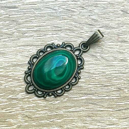 Bronze Filigree Malachite Necklace / Náhrdelník s malachitom E074