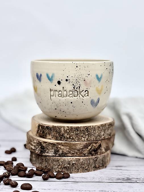 Farebné Srdiečka - pohárik latte prababka (280ml, bez uška)