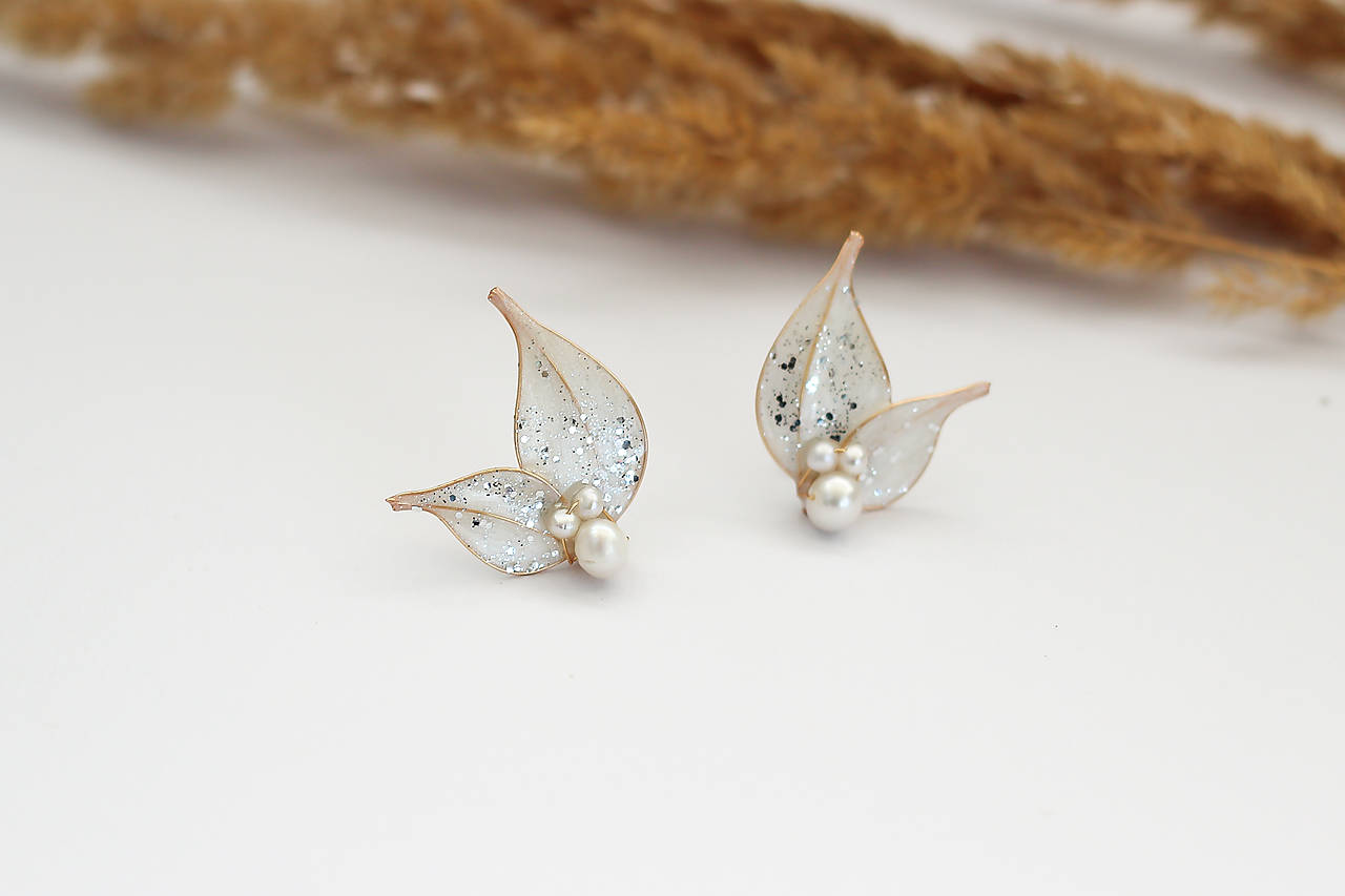 Svadobné náušnice s riečnymi perlami Júlia (Náušnice /zlaté s trblietkami/)