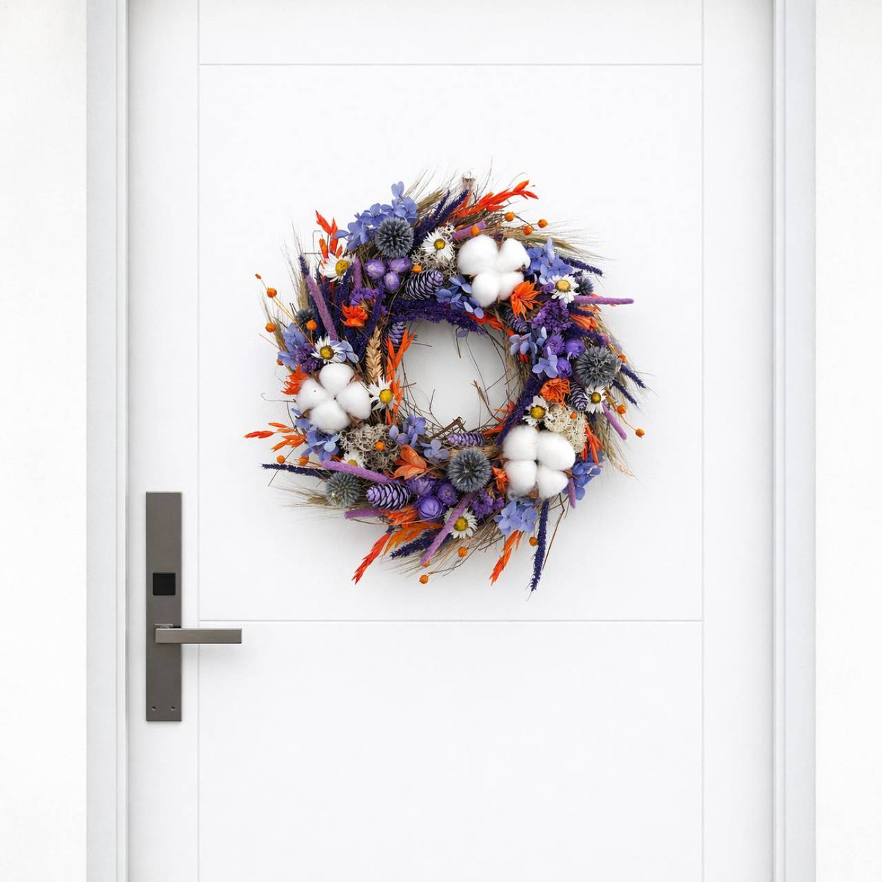 prírodný veniec na dvere zo sušených kvetov | pestrý fialový handmade