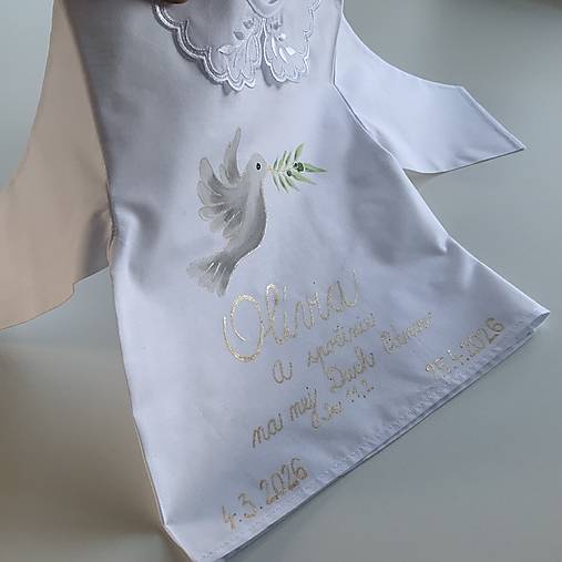 Krstná košieľka a svieca na krst maľovaná  s holubicou
