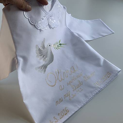 Krstná košieľka a svieca na krst maľovaná  s holubicou
