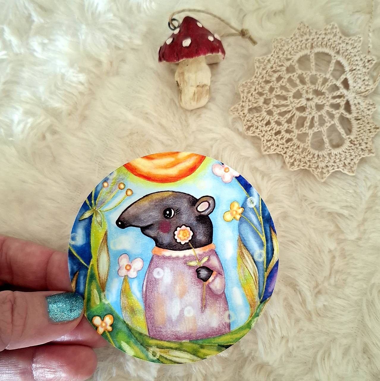 Pani Tapírová rada kvietky :) / väčšia nálepka