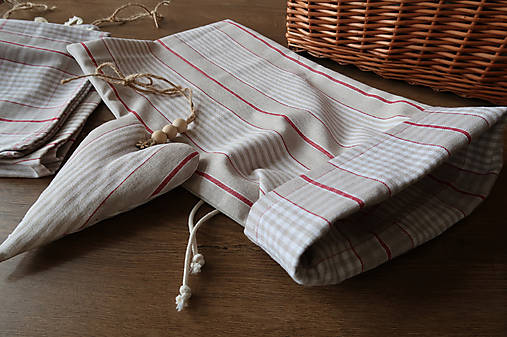 Úžitkový textil - Vrecúško na chlebík, pečivo, .....béžovo-červené - 18312912_