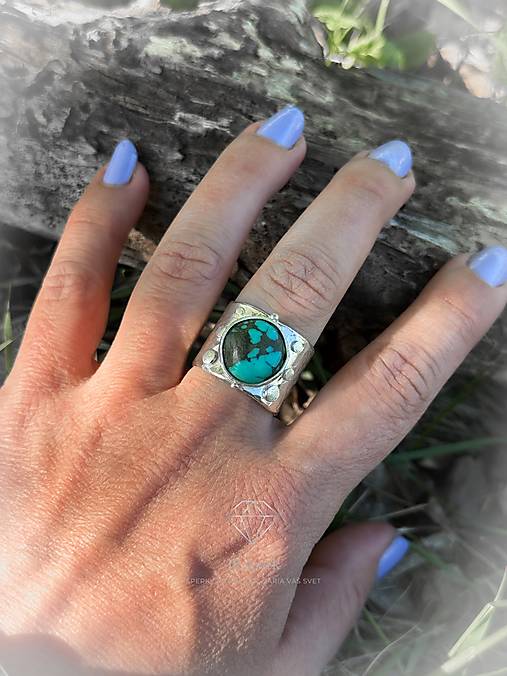 Strieborný 925/1000 prsteň s tibetskym tyrkysom