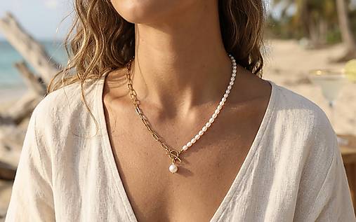 Perlový náhrdelník s retiazkou