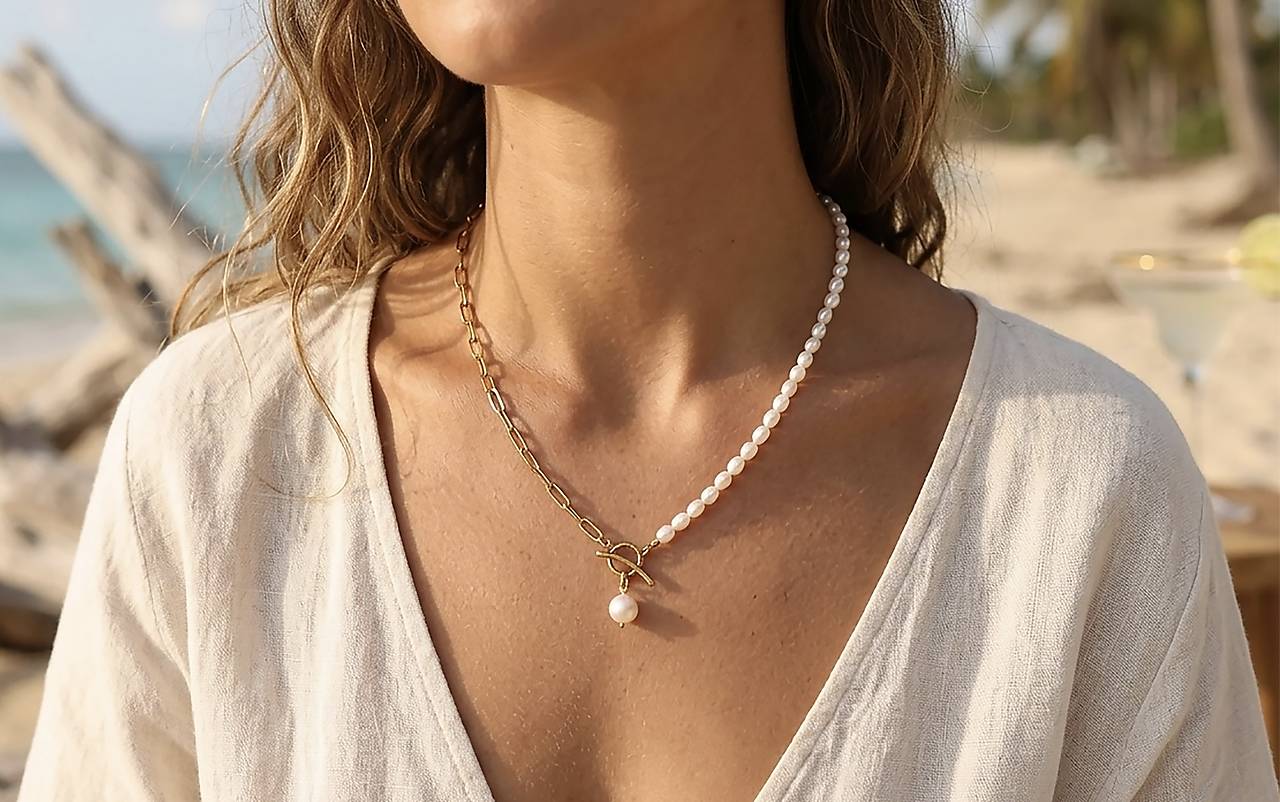 Perlový náhrdelník s retiazkou