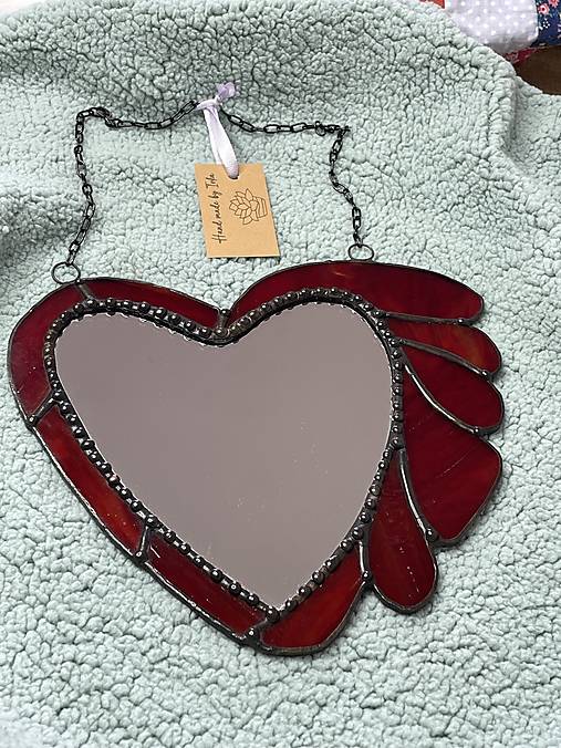 Dekorácie - Vitrážové zrkadlo „hearts“ – ručne spájaná dekorácia Tiffany technikou - 18313800_