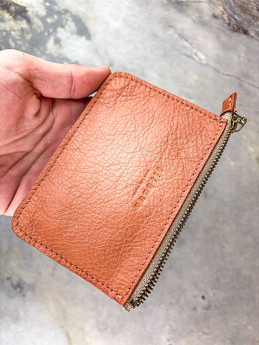 Peňaženky - Unisex malá kožená peňaženka na zips rhea III.  (Oranžová) - 18315706_
