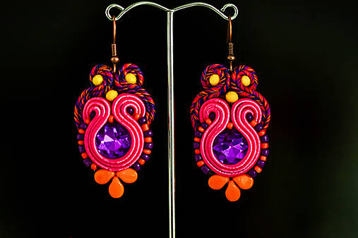 Náušnice - Farebné menšie soutache náušnice - 18316554_