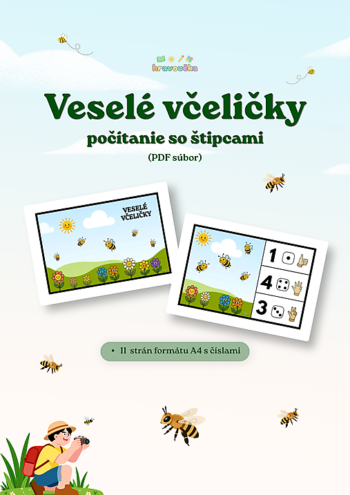 Hračky - Veselé včeličky - počítanie so štipcami - didaktická hra (PDF súbor) - 18316847_