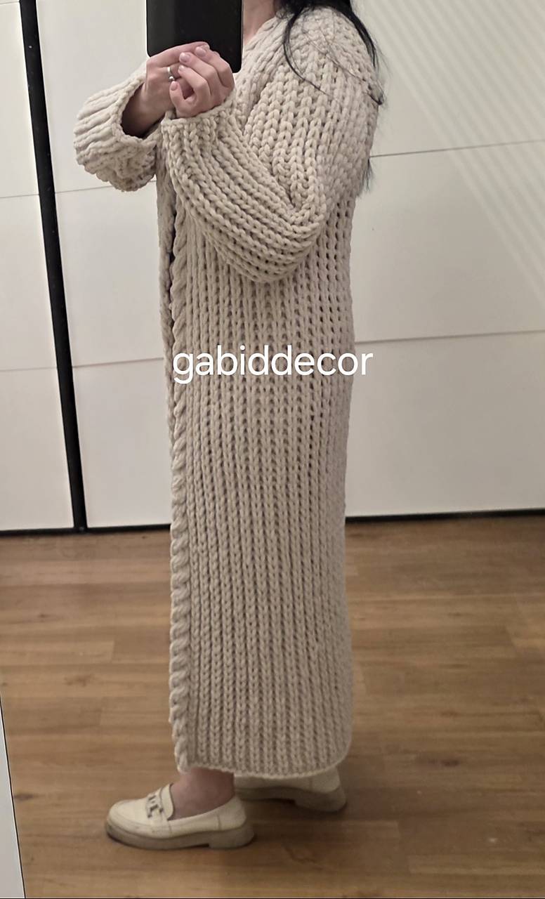 Dámsky/dievčenský dlhý elegantný kardigán z vlny alize puffy fine