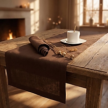 Úžitkový textil - Ľanový behúň na stôl BROWN – prírodný obrus - 18320045_