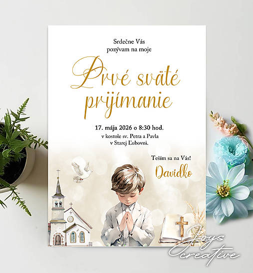Pozvánka na 1. sväté prijímanie s chlapčekom B08