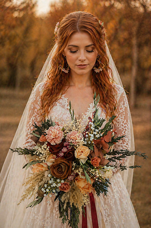 Svadobná boho kytica "vyznanie pri stmievaní"