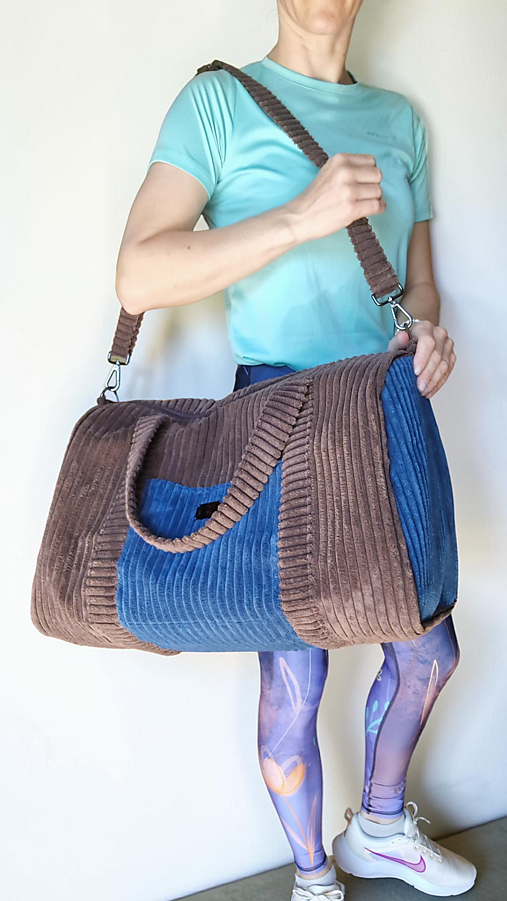 Veľké tašky - Gk Travel Bag - cestovná taška menčestrová hnedo-modrá - aj iné odtiene - 18324278_