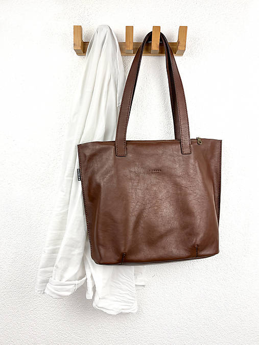 Kabelky - Gaia I. - kožená tote bag kabelka na zips (Hnedá čokoláda) - 18325166_