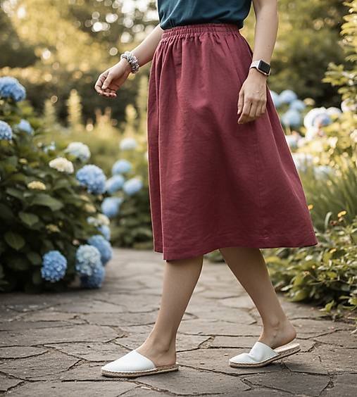 Ľanová sukňa (Bordová)