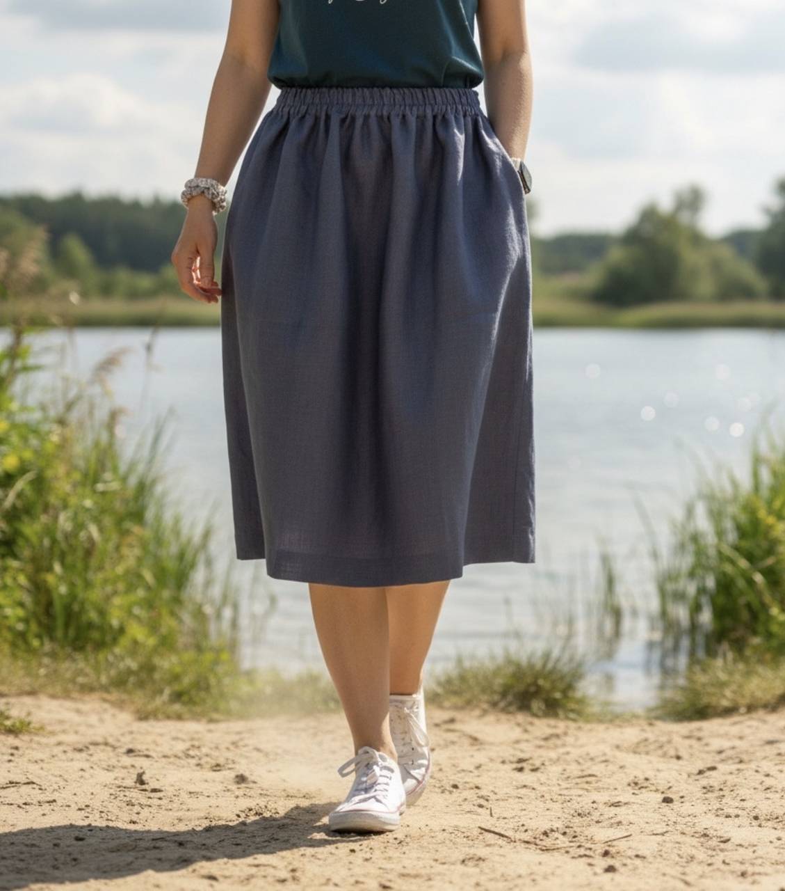 Ľanová sukňa (Modrá)