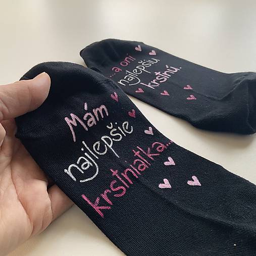 Maľované ponožky pre najlepšiu KRSTNÚ (čierne členkové)