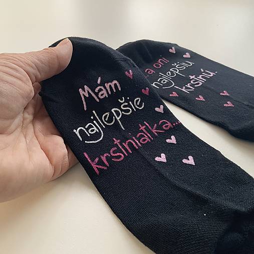 Maľované ponožky pre najlepšiu KRSTNÚ (čierne členkové)