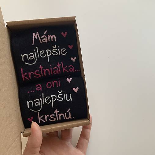 Maľované ponožky pre najlepšiu KRSTNÚ (čierne členkové)