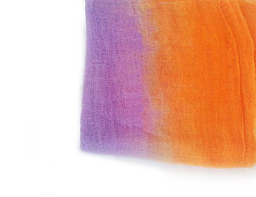 Šály a nákrčníky - "orange&lilac" bavlnený šál skladom:-) - 18325872_