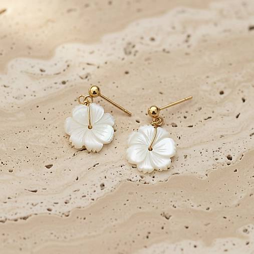 Náušnice - FLORA | Náušnice s perleťovými kvety (gold filled) - 18328684_