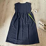 Šaty - Letné FOLK  ľanové šaty na každý deň /NAVY BLUE/ - 18330374_