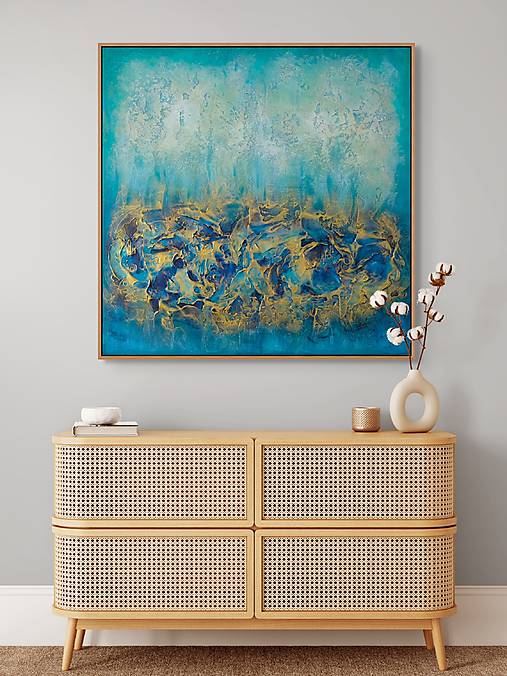 Obrazy - Obraz abstraktný moderný TYRKYSOVÁ CESTA 90x90 cm - 18331372_