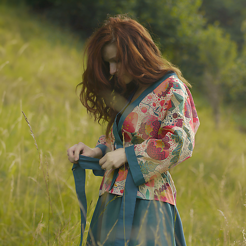 Kimoná - Kimono Folk Flor - Slnko - 18333447_