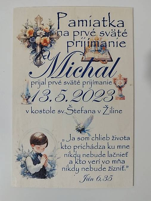 Tabuľky - Pamätná tabuľka PRE CHLAPCOV na prvé sväté prijímanie – personalizovaná (20×30 cm) - 18332829_