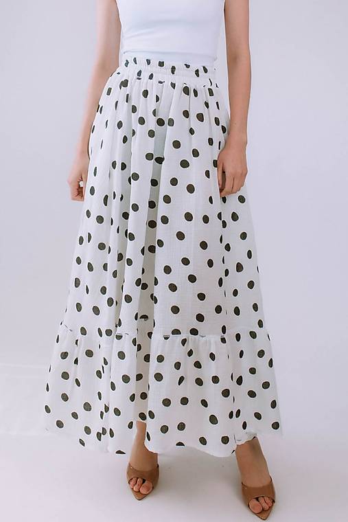 Sukne - MIESTNA MUŠELÍNOVÁ SUKŇA DOTS (BIELA) - 18344719_