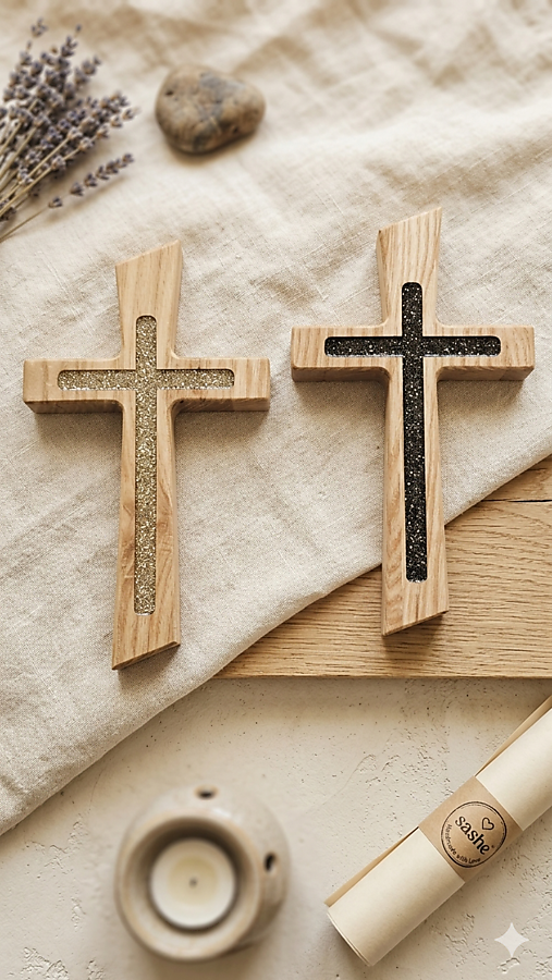 Dekorácie - Drevený svadobný krížik - SIMPLE CROSS Jaseň *2 - 18346237_