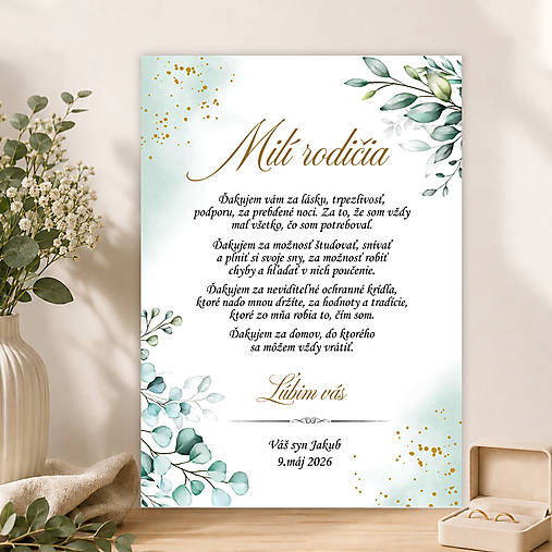 Svadobná tabuľka (1ks) - poďakovanie rodičom green  (vzor 2 (P02))
