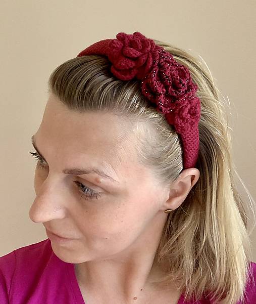 Čiapky, čelenky, klobúky - Kvetinová čelenka Floral Romance -  Burgundy Rose - 18348301_