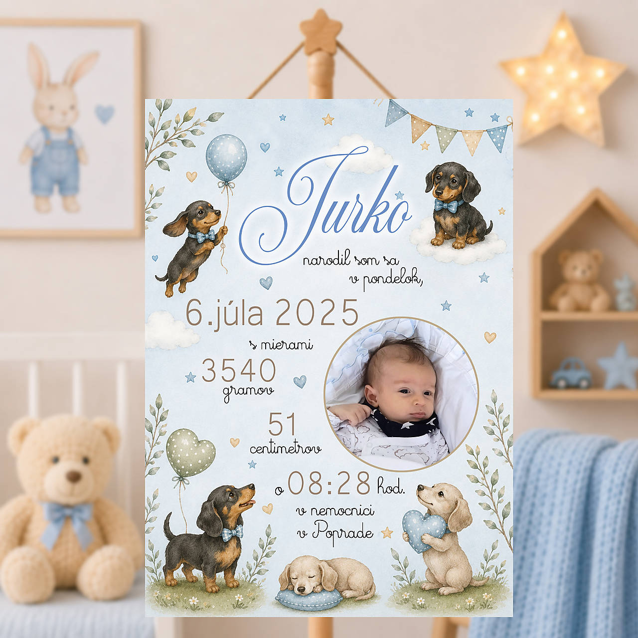 Tabuľka pre bábätko Jazvečíky modrá DT06