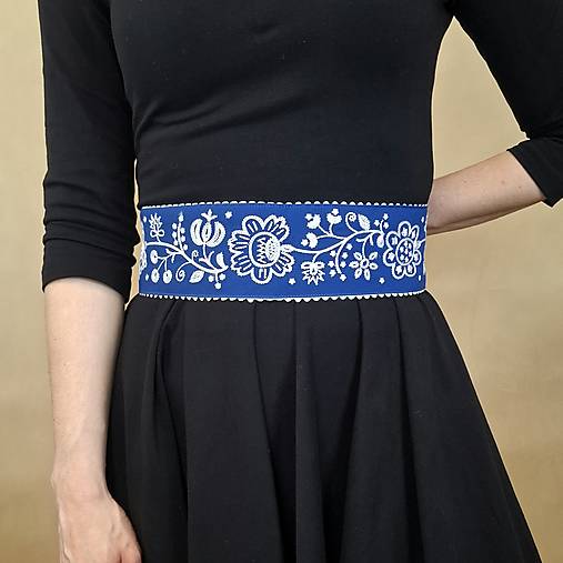 Opasky - Vyšívaný opasok – Modrý – vzor Podpoľanie (91 cm – 100 cm) - 18349069_