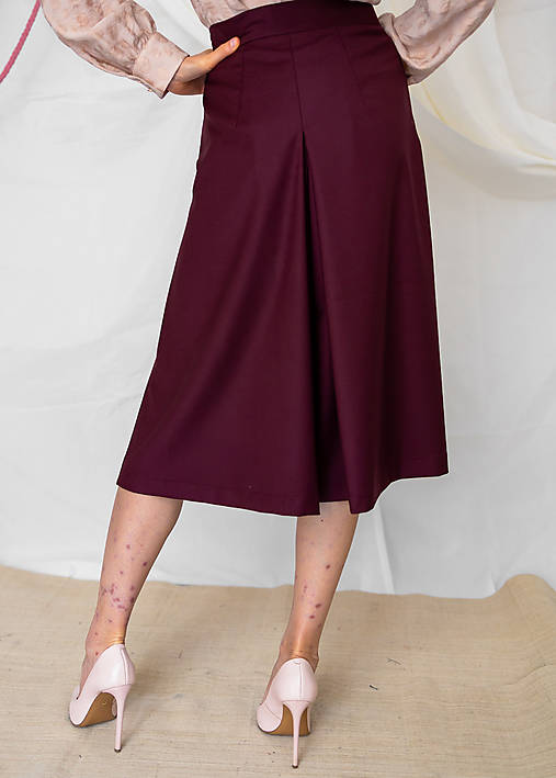 Burgundy tencelové culottes so záhybmi