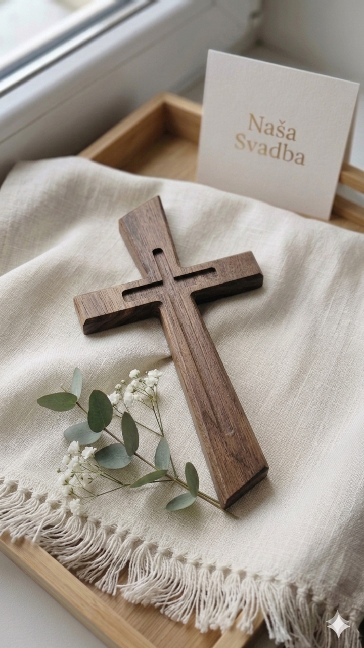 Drevený svadobný krížik - SIMPLE CROSS Orech